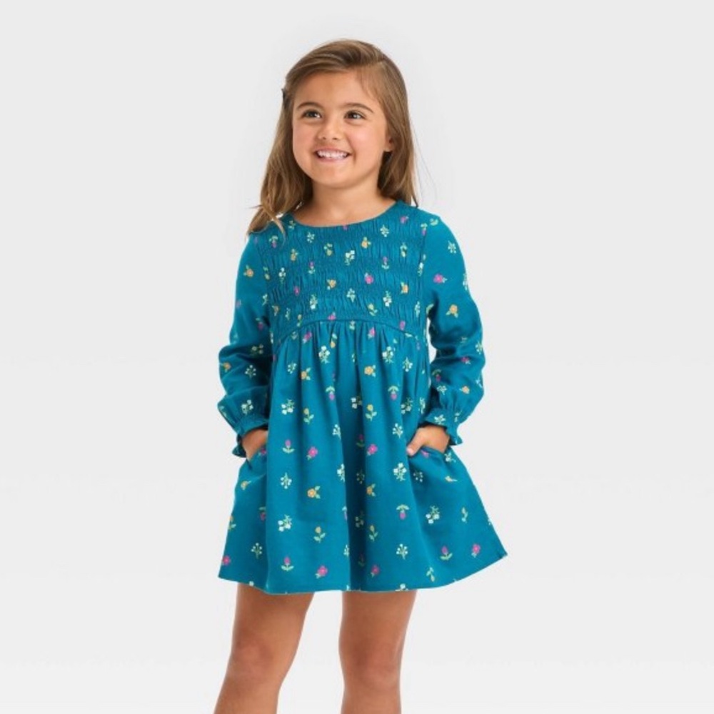 Cat & Jack Long Sleeve Floral Twill Dress